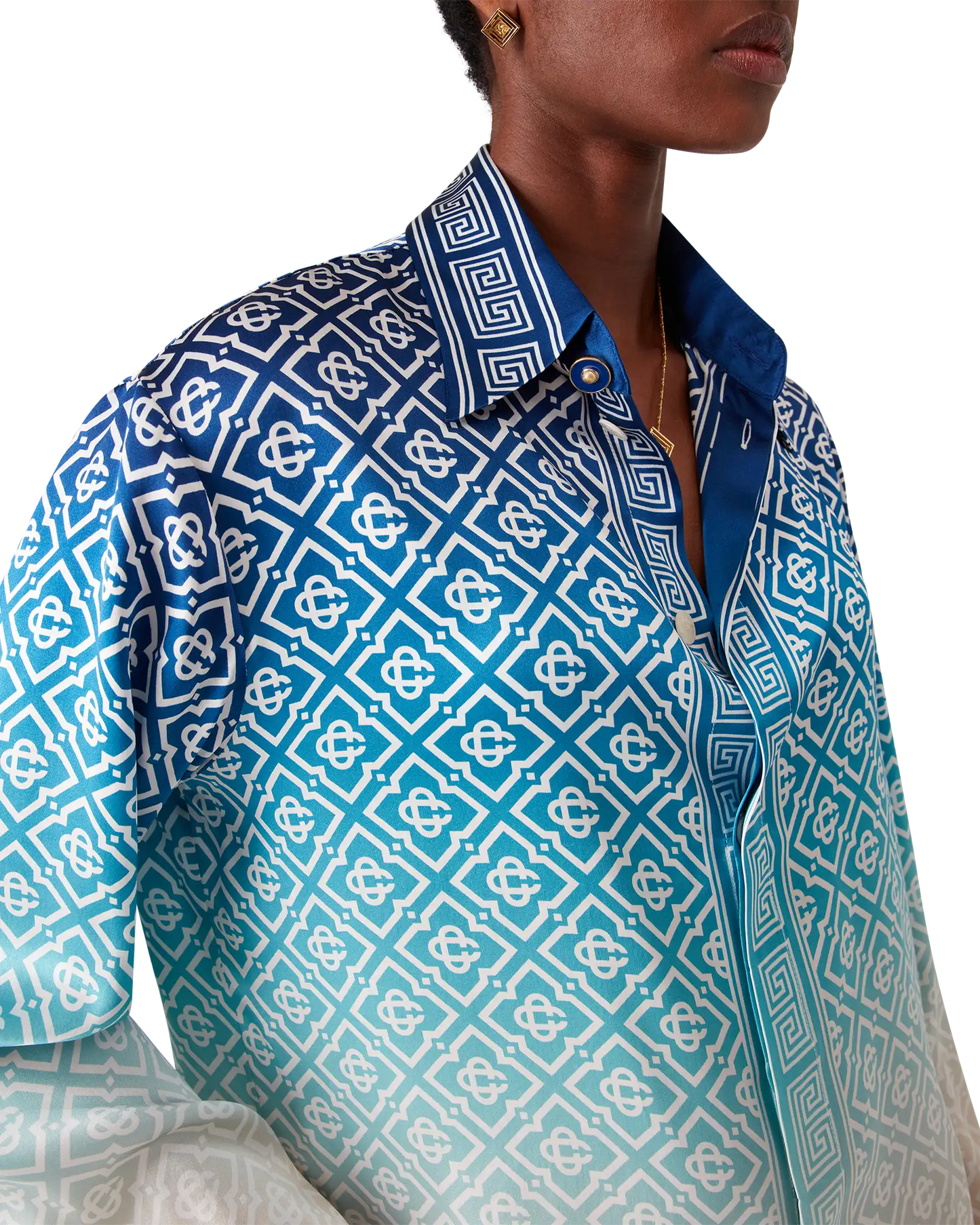 Jacquard Gradient Silk Long Sleeve Shirt