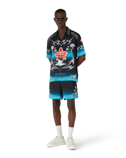 Blades  Short Sleeve Silk Satin Shirt