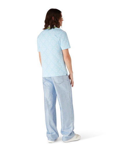 Pale Blue Jacquard Short Sleeve Jacquard Polo Shirt