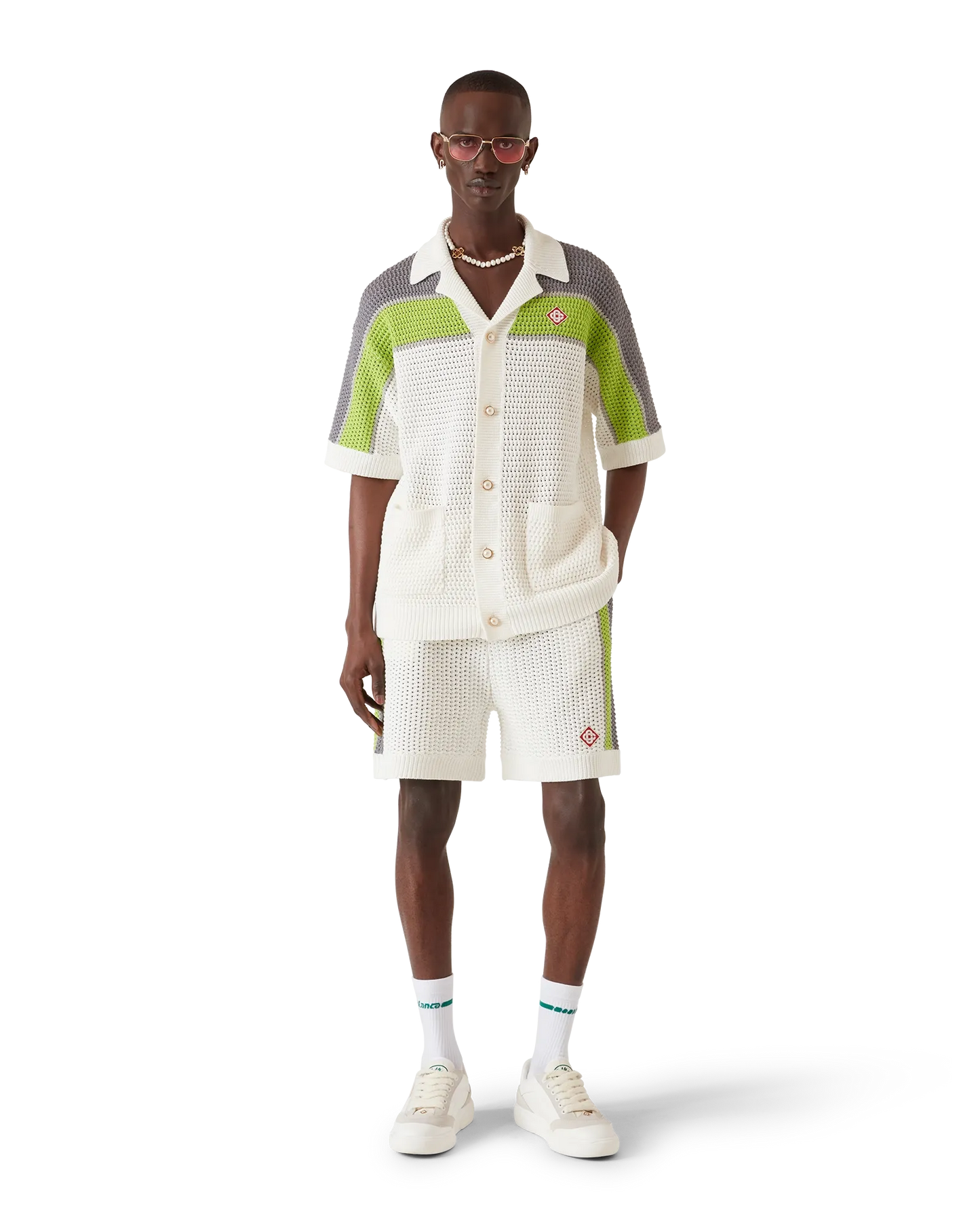 Stripe Crochet Short Sleeve Shirt