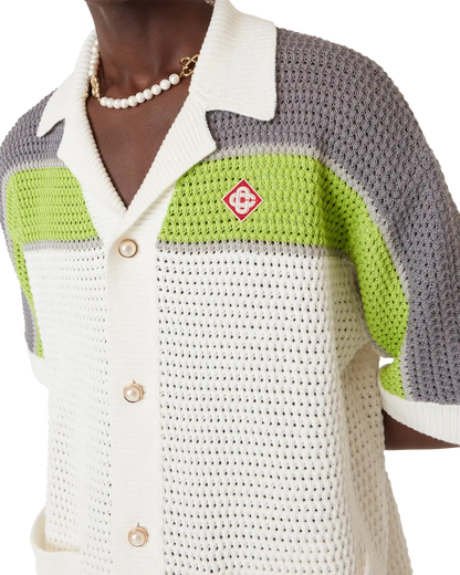 Stripe Crochet Short Sleeve Shirt