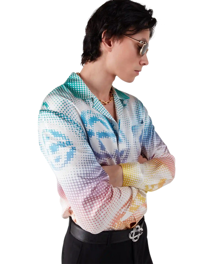 Halftone Logo Long Sleeve Silk Shirt