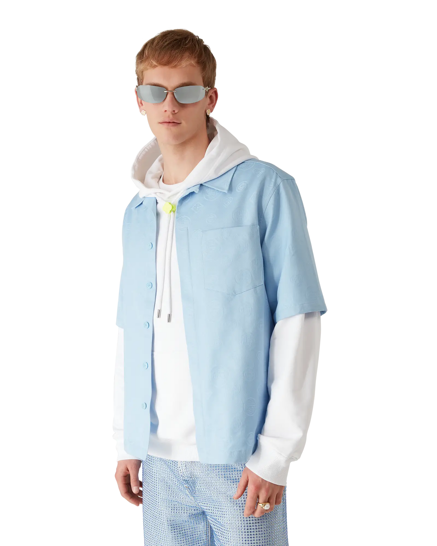 Light Blue Monogram Short Sleeve Shirt