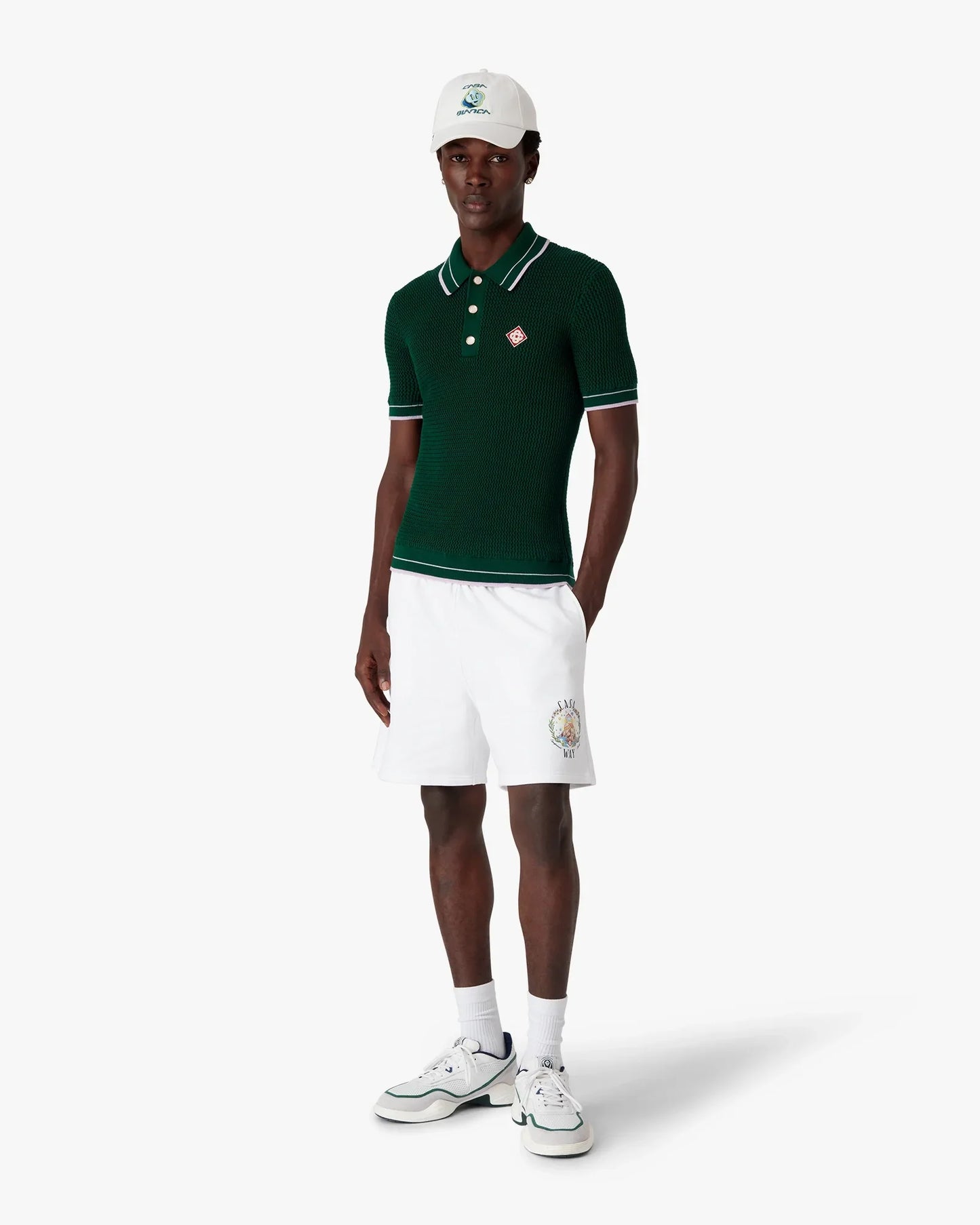 Green Crochet Short Sleeve Polo Shirt