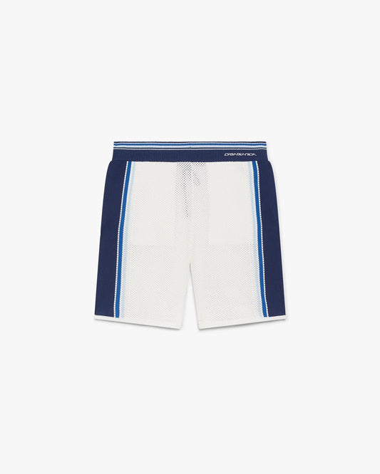 White & Blue Striped Mesh Track Shorts