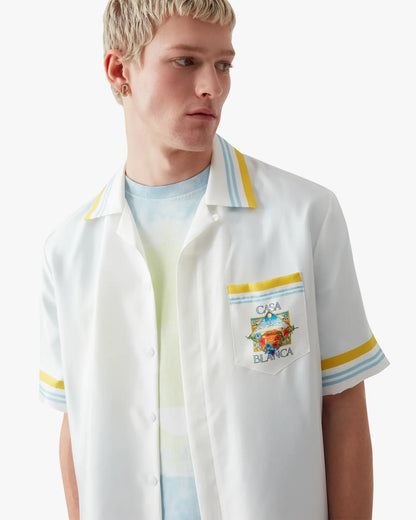 White Tennis Landscape Short Sleeve Silk Shirt