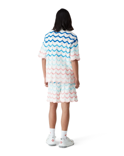 Gradient Wave Short Sleeve Crochet Shirt