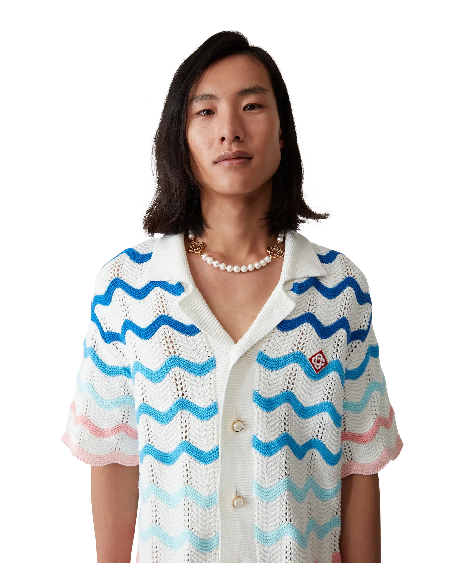 Gradient Wave Short Sleeve Crochet Shirt