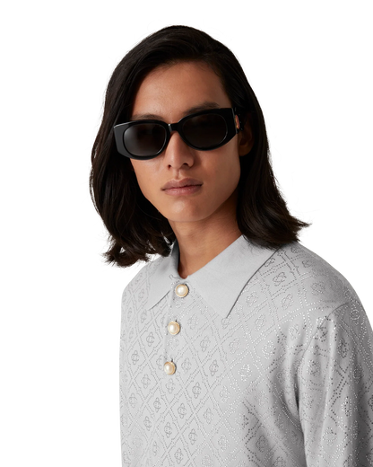Crystal Monogram Knit Polo Shirt