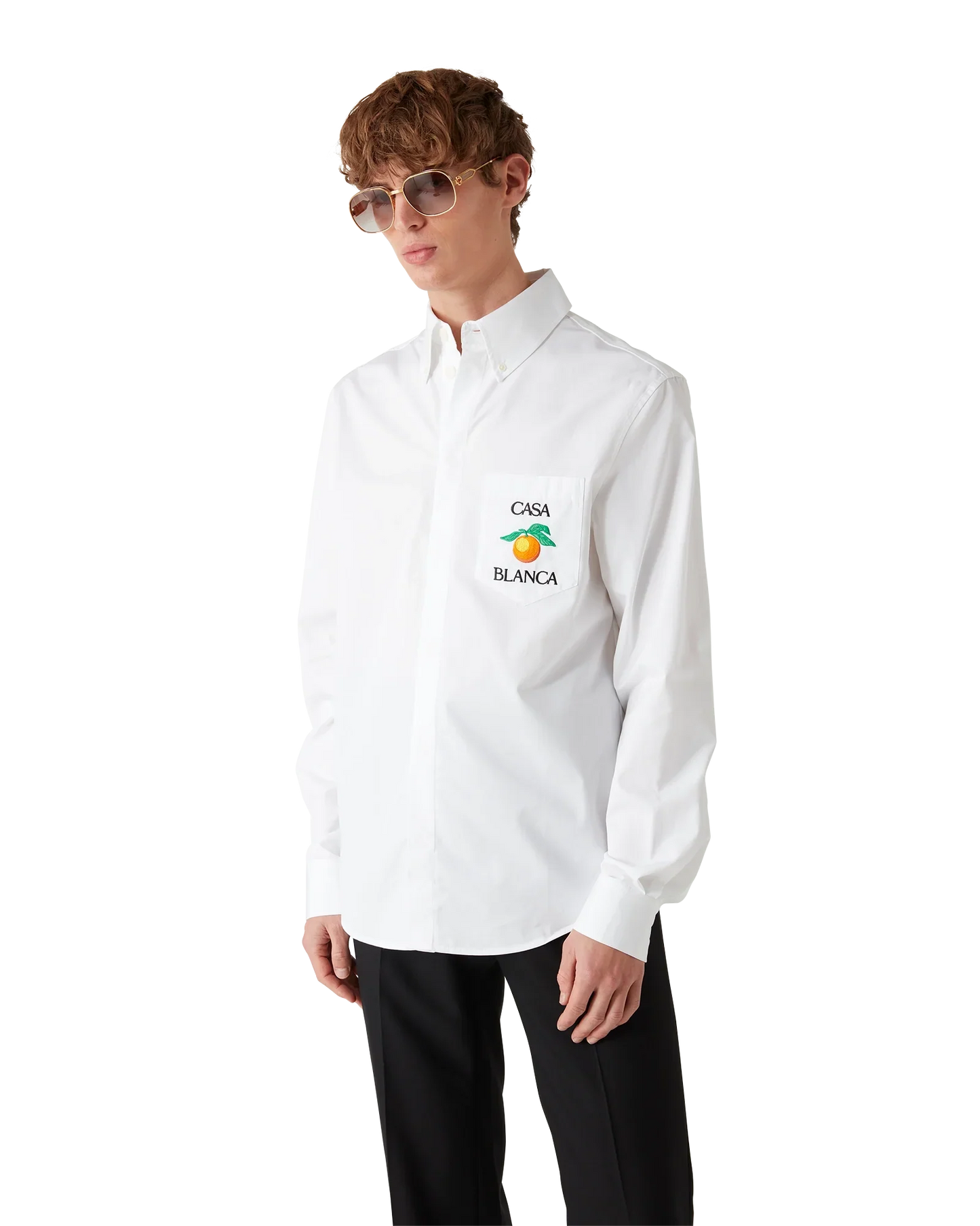 Embroidered Orange Oxford Shirt
