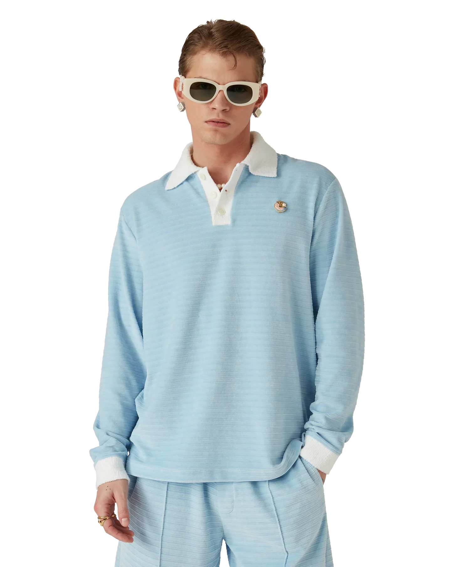 Velour Stripe Polo Shirt