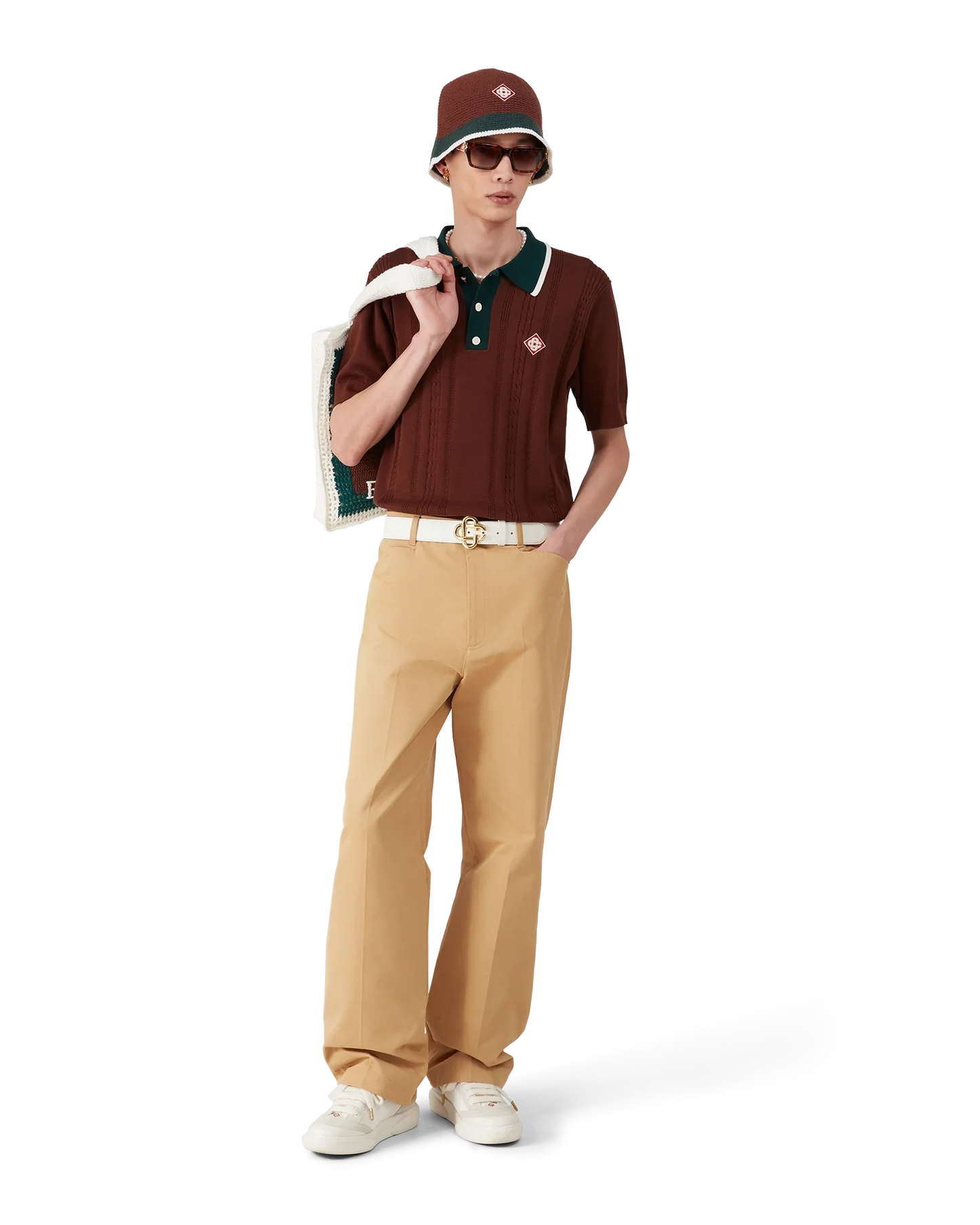 Cable Knit Oversized Polo Shirt