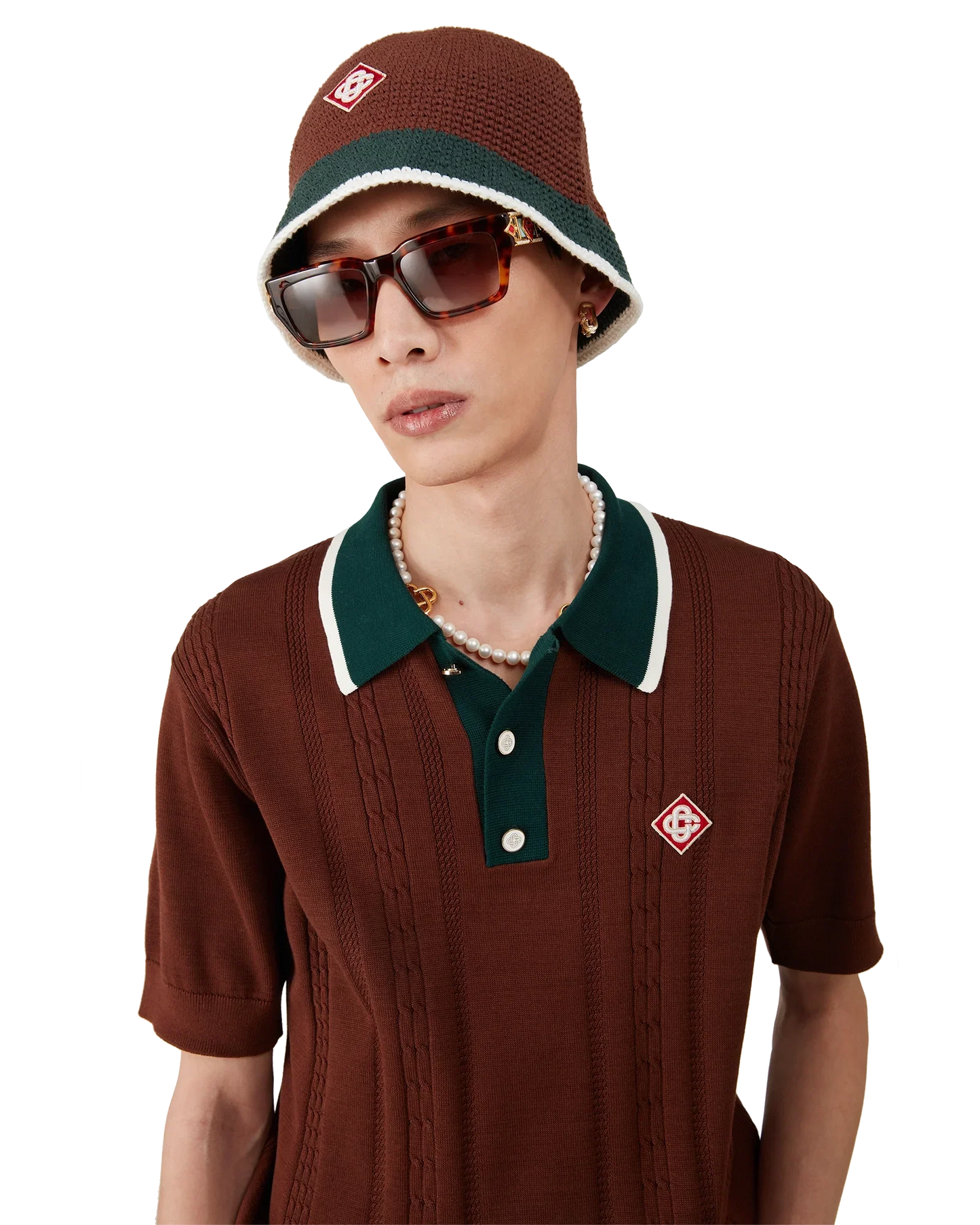 Cable Knit Oversized Polo Shirt