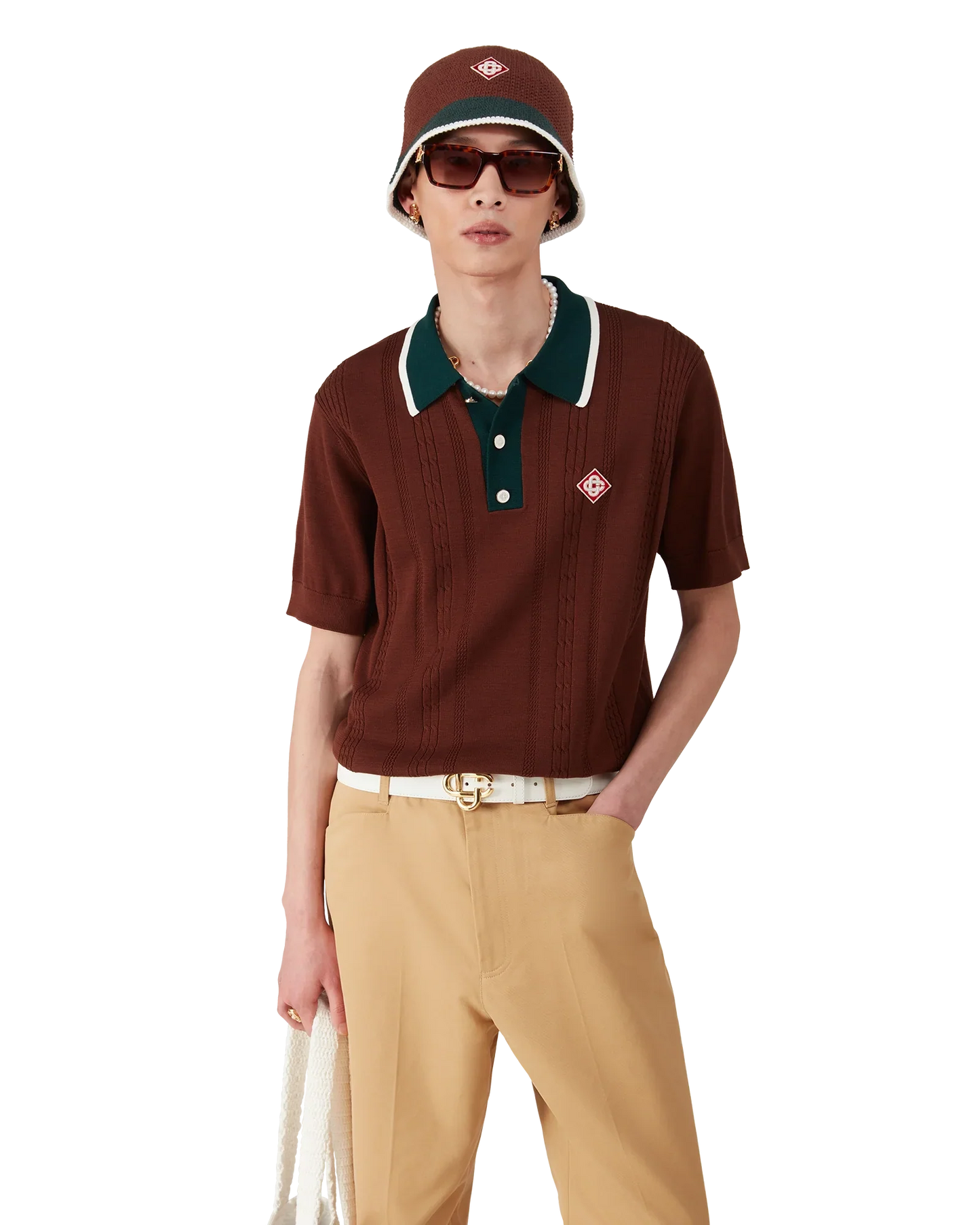 Cable Knit Oversized Polo Shirt