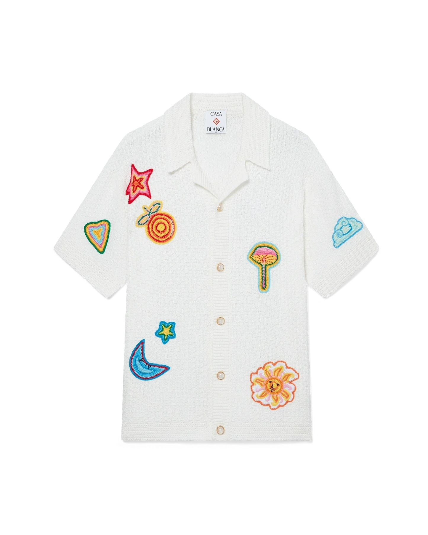Motif Short Sleeve Crochet Shirt