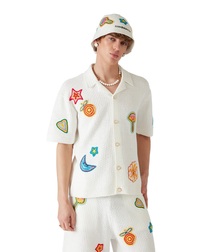 Motif Short Sleeve Crochet Shirt