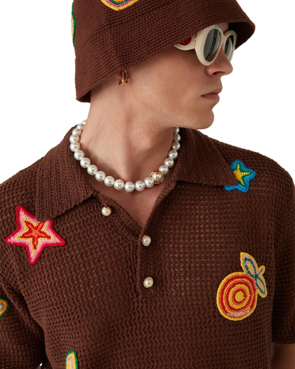 Motif Crochet Polo Shirt