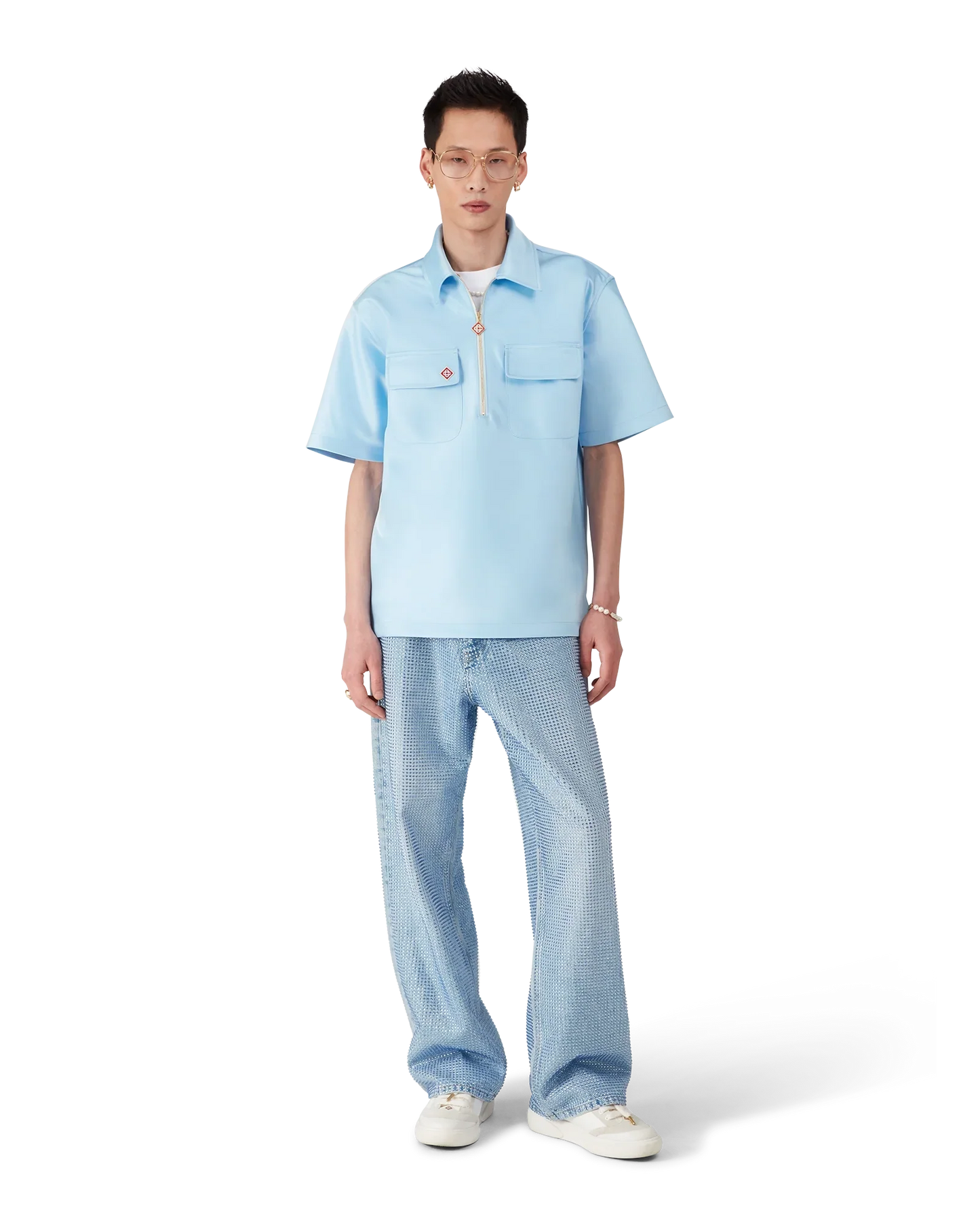Satin Quarter Short Sleeve Zip Shirt