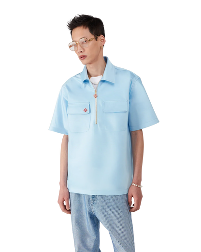 Satin Quarter Short Sleeve Zip Shirt