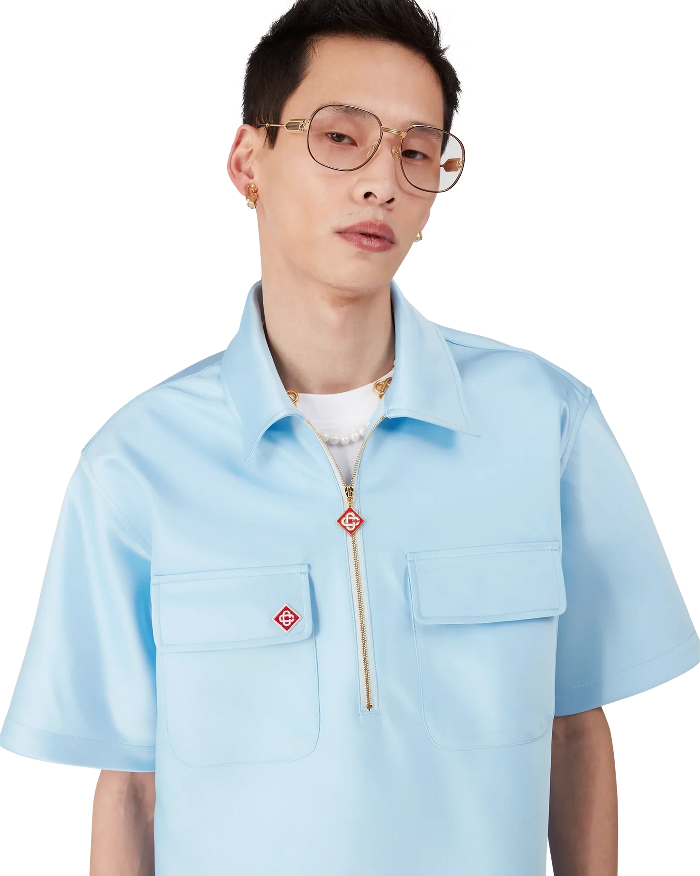 Satin Quarter Short Sleeve Zip Shirt