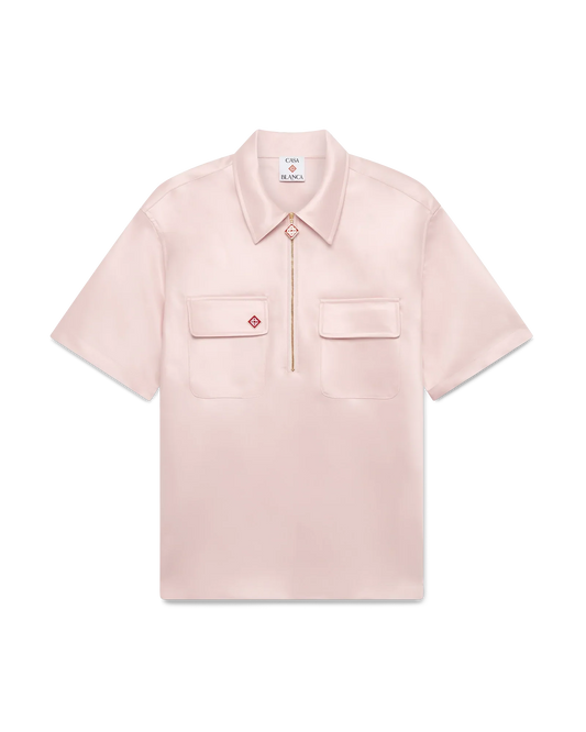 Satin Quarter Short Sleeve Zip Shirt