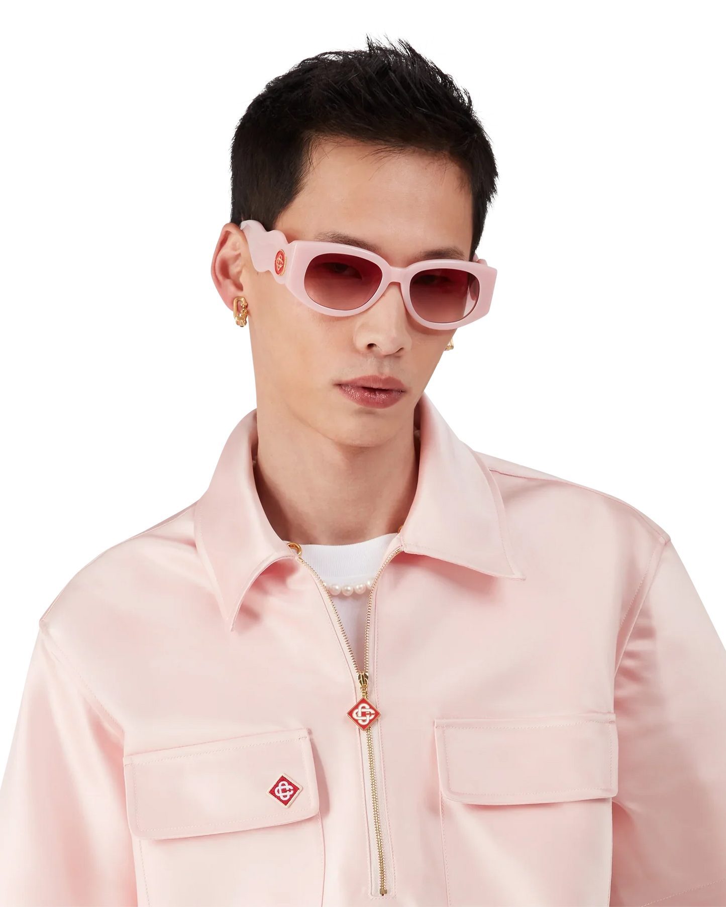 Satin Quarter Short Sleeve Zip Shirt