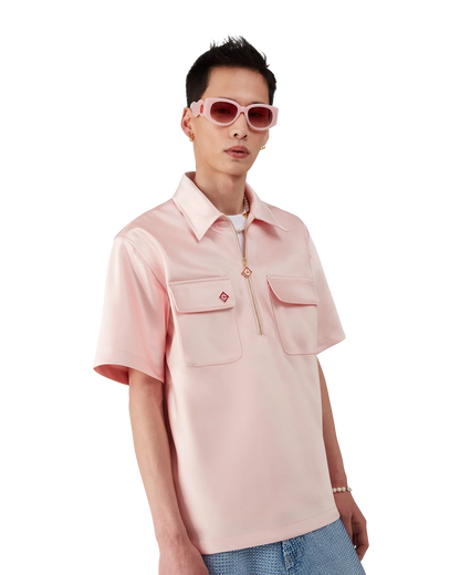 Satin Quarter Short Sleeve Zip Shirt