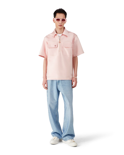 Satin Quarter Short Sleeve Zip Shirt