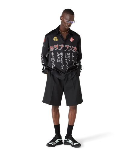 Emblem Long Sleeve  Silk Satin Shirt