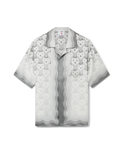 Gradient Heart Monogram Short Sleeve Silk Shirt