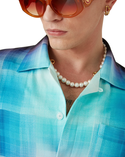Gradient Check Viscose Blend Short Sleeve Shirt