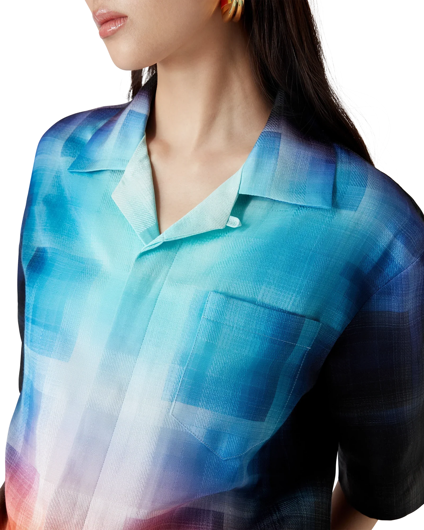 Gradient Check Viscose Blend Short Sleeve Shirt