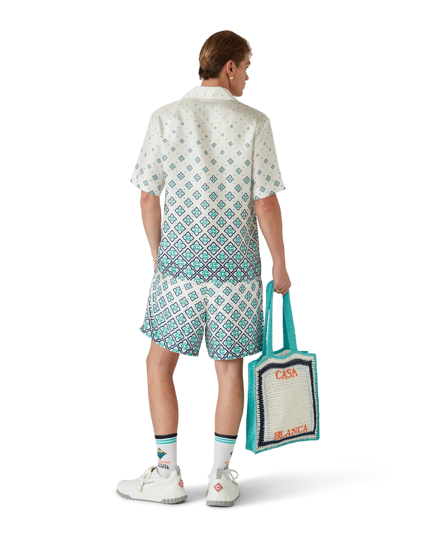 Gradient Monogram Short-Sleeve Silk Shirt