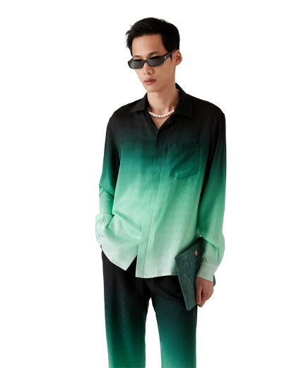 Gradient Ping Pong Jacquard Long Sleeve Silk Shirt