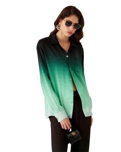 Gradient Ping Pong Jacquard Long Sleeve Silk Shirt