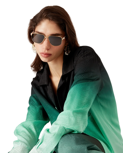 Gradient Ping Pong Jacquard Long Sleeve Silk Shirt
