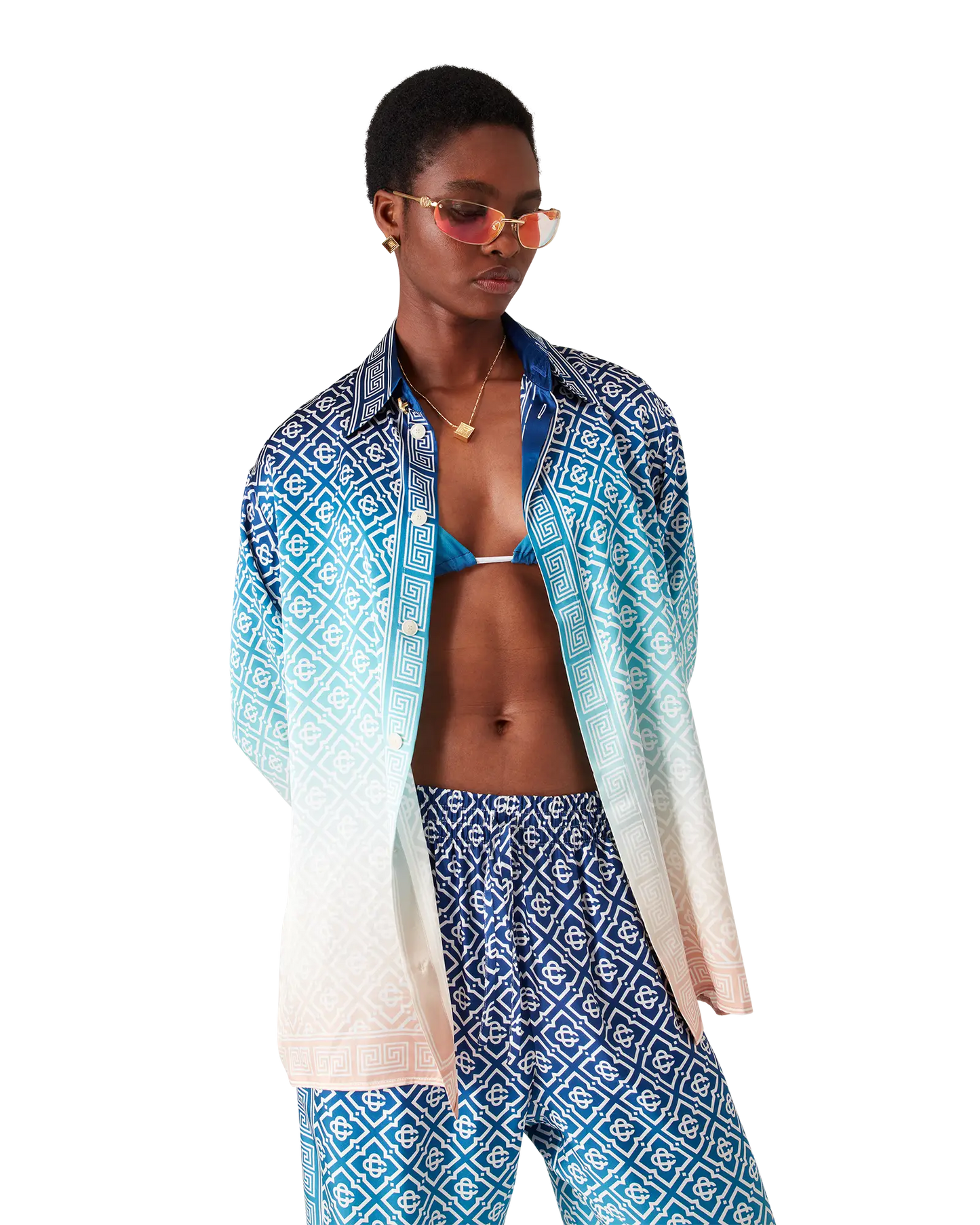 Jacquard Gradient Silk Long Sleeve Shirt