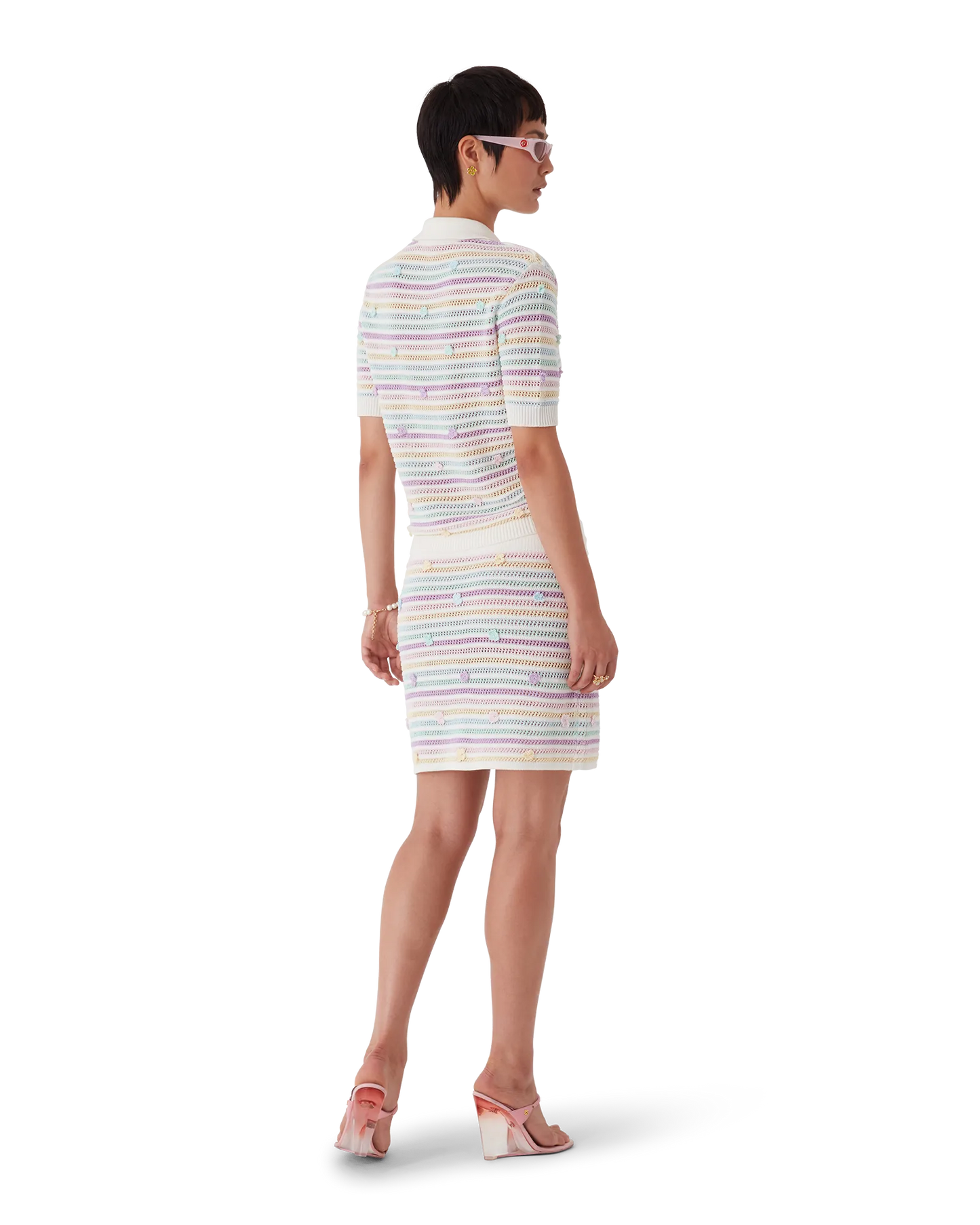 Flower Stripe Cotton Crochet Polo