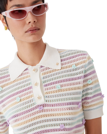 Flower Stripe Cotton Crochet Polo