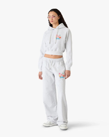 Grey Embroidered Cropped Hooded Sweatshirt