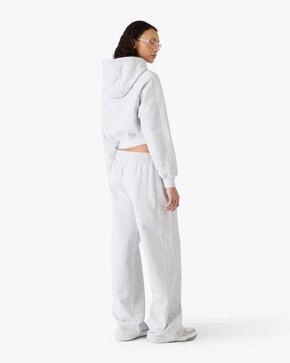 Grey Embroidered Cropped Hooded Sweatshirt