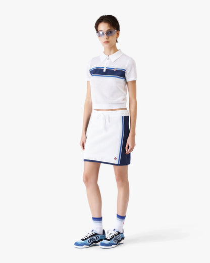 White & Blue Striped Mesh Polo Shirt