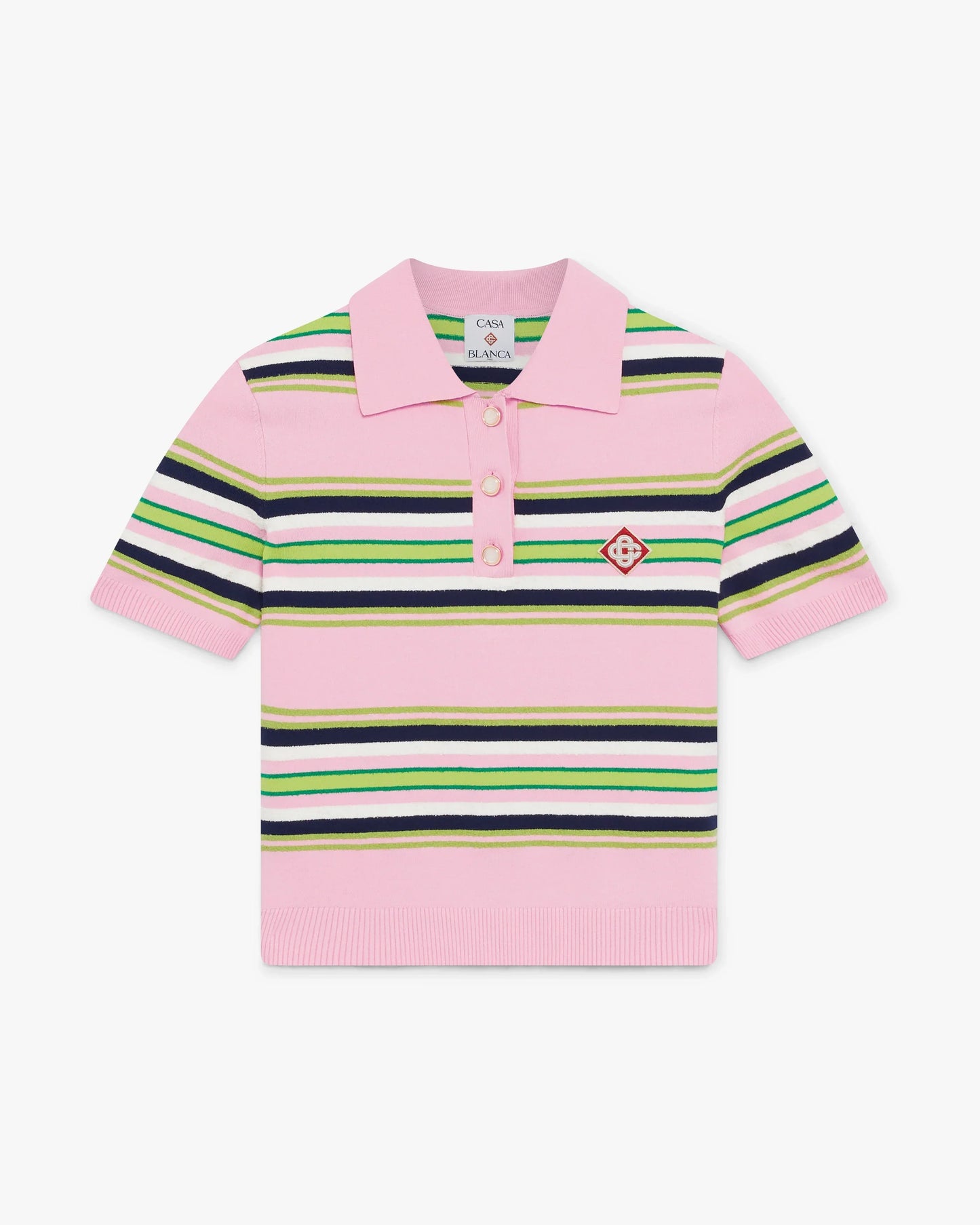 Pink & Green Striped Fitted Polo Shirt