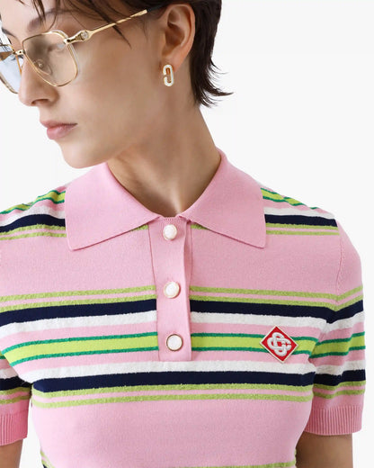 Pink & Green Striped Fitted Polo Shirt