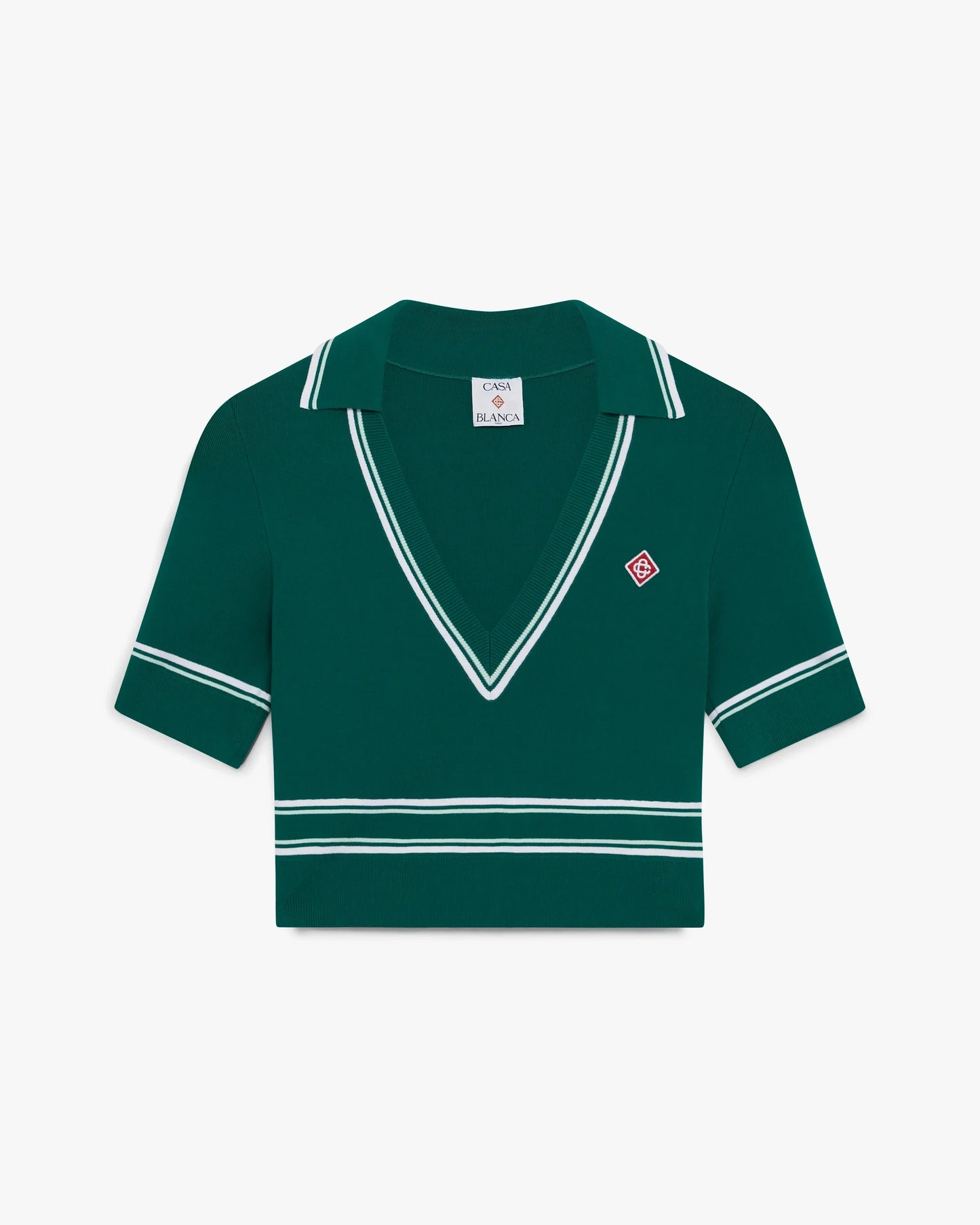 Green Cropped Knit Polo Shirt