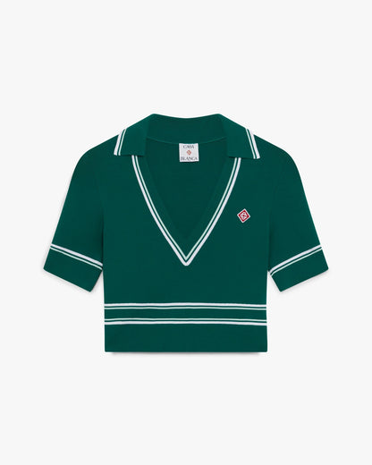 Green Cropped Knit Polo Shirt