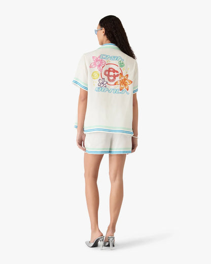 Floral CC Smile Monogram Jaquard Silk Shorts