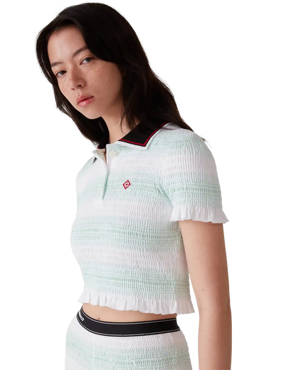 Stripe Shirred Polo Shirt