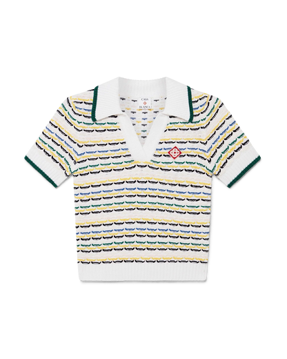 Cotton Tuck Stitch Cropped Polo Shirt