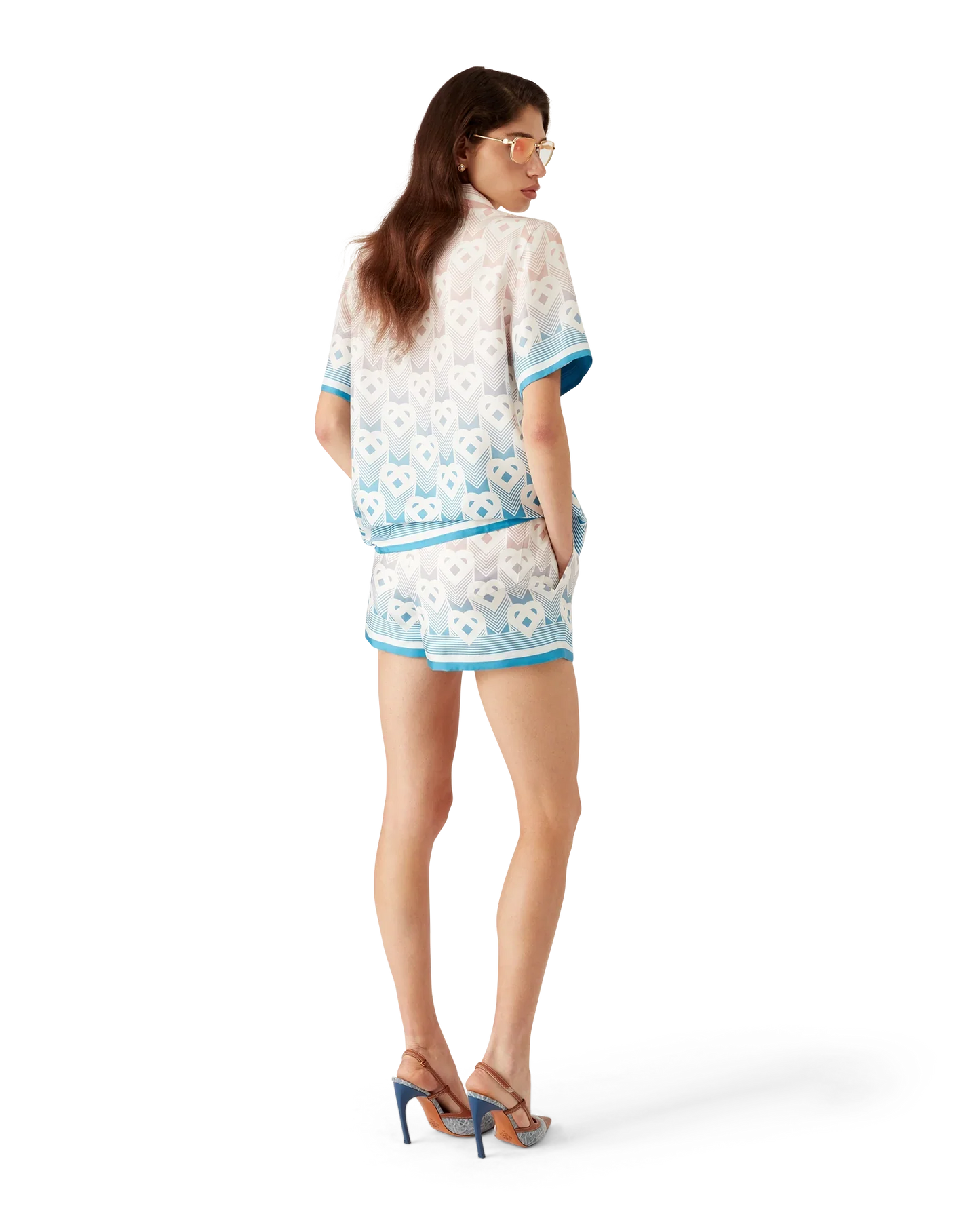 Gradient Heart Monogram Silk Shorts